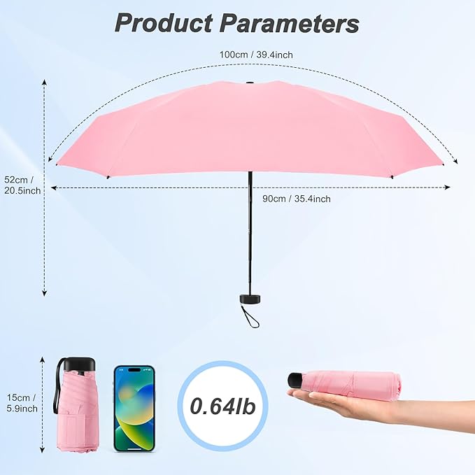 Mini Umbrella for Travel - Waterproof Portable Folding Umbrella Flat Compact Lightweight Small Umbrellas for Pocket Purse