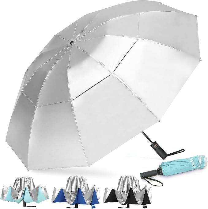 62/54/46 Inch Umbrellas for Rain Large Travel Compact Golf Umbrella Inverted Windproof Double Canopy 10 Ribs Automatic Open/Close UPF50+ Sun UV Protection