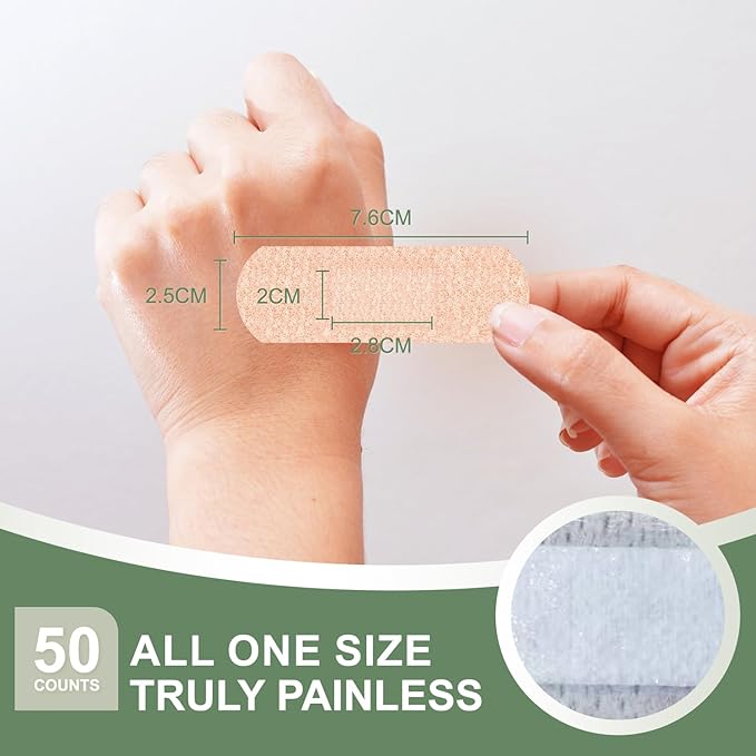 Silicone Adhesive Bandages Small Sizes for Sensitive Fragile Skin 1"x3" 50 Count Flexible Fabric Latex Free Hypoallergenic Breathable Bandages for Adhesive Allergy Wounds