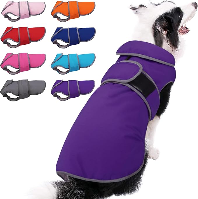 MIGOHI Reflective Dog Coat, Waterproof Winter Jacket, Fleece Lined, Small, Purple