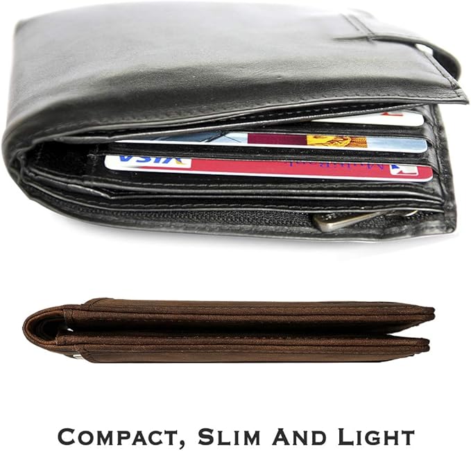 YBONNE Functional Compact RFID Blocking Bifold Wallet for Men, Made of Finest Genuine Leather
