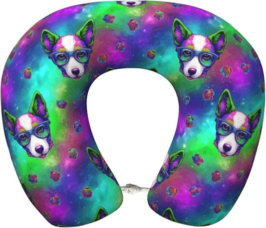 Neck Travel Pillow, Breathable Memory Foam Chin & Head Support Cushion Pit Bull Dog Art for Airplane Car Sleeping Rest