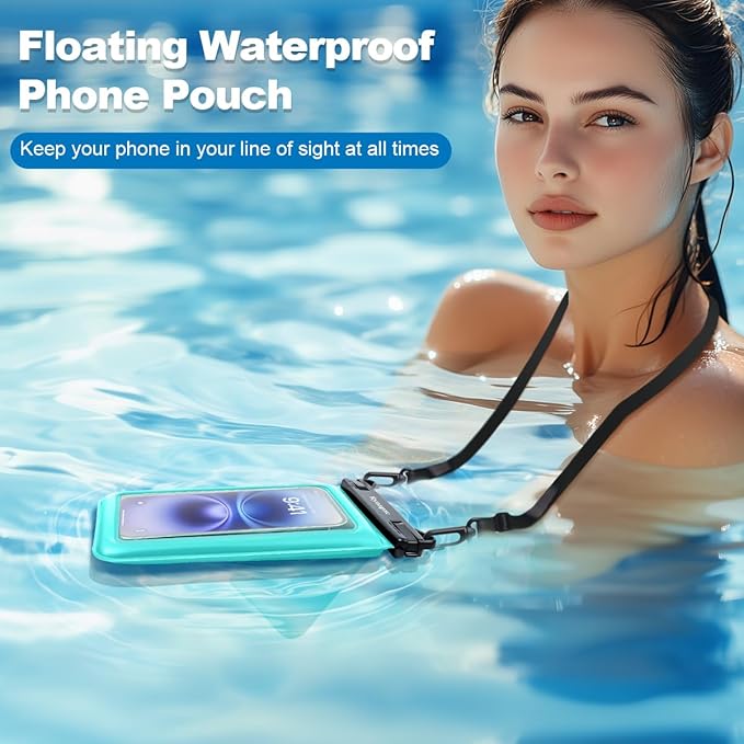 [Up to 8.5''] Waterproof Phone Pouch Floating, Double Bags Waterproof Phone Case with Lanyard for iPhone 16 15 Pro Max, Galaxy S25 S24 Ultra, IPX8 Cellphone Dry Bag Beach Cruise Ship Essentials 2 Pack