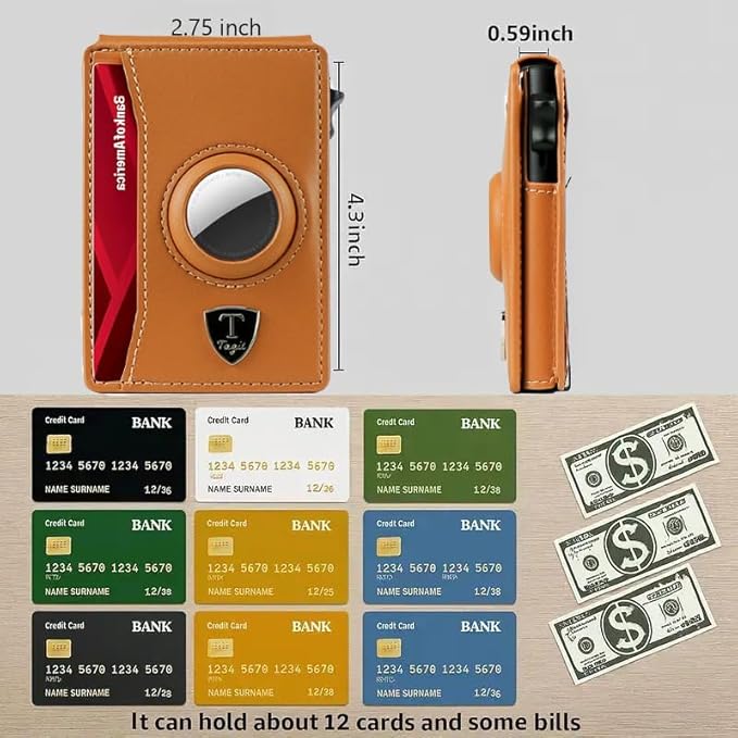 Smart Bifold Airtag Wallet for Men – RFID Blocking Pop-Up Bifold Credit Card Holder with ID Window, Slim Aluminum Case Fits 12+ Cards, Coffee Brown, Comes in a Gift Box (Premium Camel Brown)