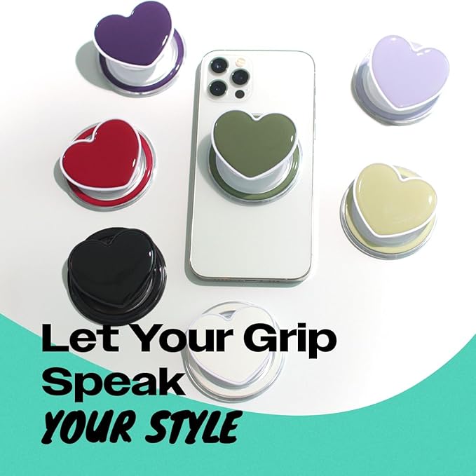 OnTheGrip Cute Solid Macaron Color Heart Shape Collapsible Mobile Phone Grip Stand Holder for Smartphone Tablet Cell Phone Accessory (Jade Green)