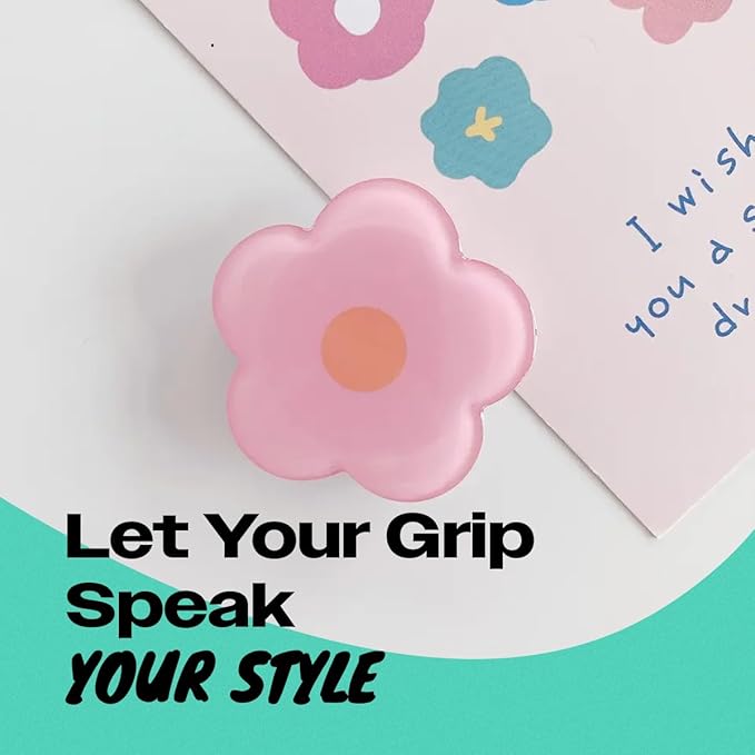 OnTheGrip Cute Solid Color Daisy Flower Design Collapsible Mobile Phone Grip Stand Holder for Smartphone Tablet Cell Phone Accessory (Pink)