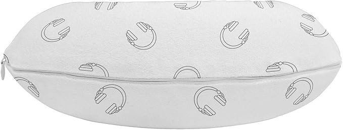 Ambesonne Music Travel Pillow Neck Rest, Headphones Illustration Modern Audio Melody Earphones Sound Stereo Theme Drawing, Memory Foam Traveling Accessory for Airplane and Car, 12", Grey White