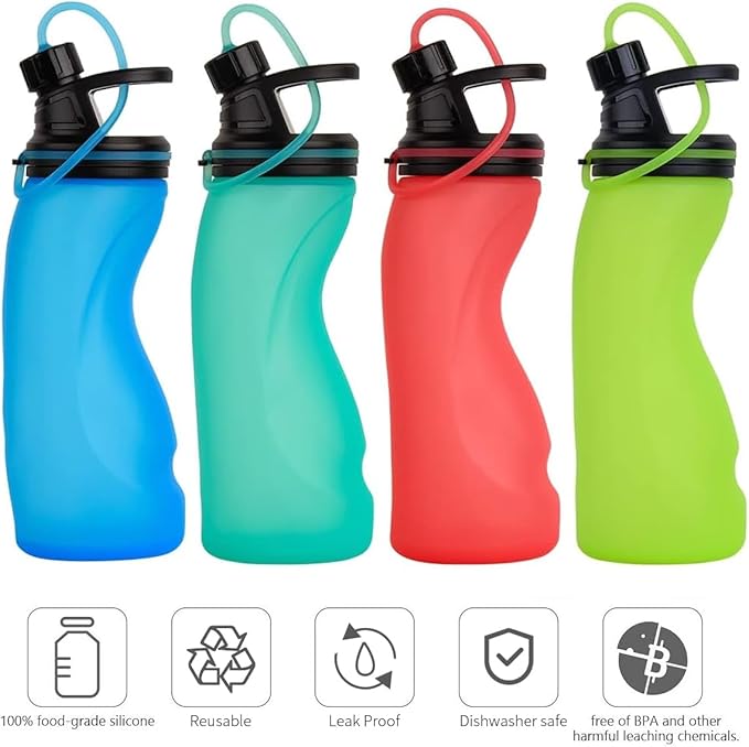 E-Senior Collapsible Water Bottle BPA Free - Foldable Water Bottle for Travel Sports Bottles with Triple Leak Proof Lightweight 17oz (Upgraded Ocean Blue)