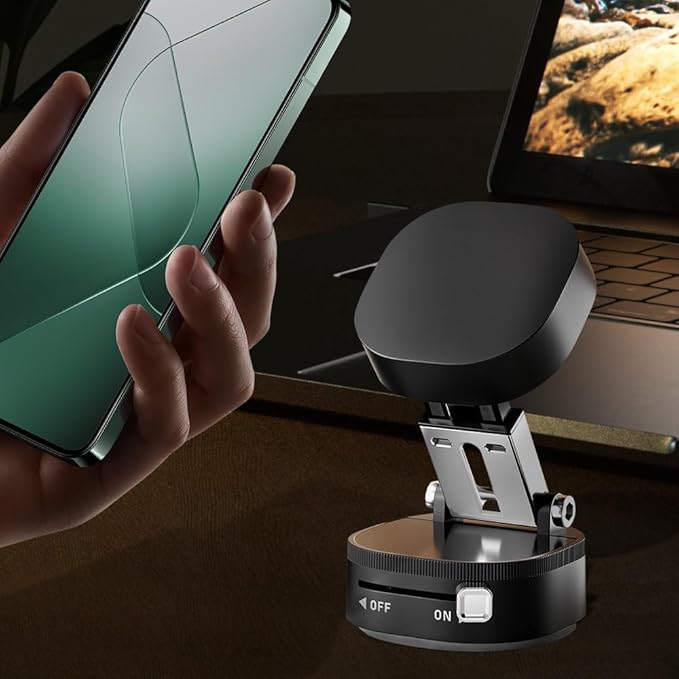 Vacuum Magnetic Suction Phone Holder, 2026 New Vacuum Magnetic Phone Holder, Adjustable Suction Phone Mount, Portable Universal Collapsible Magnetic Phone Stand Car Mount for Smartphones (Black)