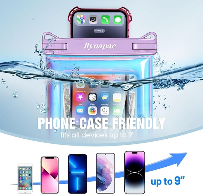 Waterproof Phone Pouch Floating for Beach Essentials, IPX8 Underwater Cell Phone Holder with Lanyard for iPhone 16 15 14 Pro Max, Galaxy S24/23/22 (Iridescent - [10 inch], Extra Large [10inch])