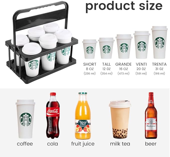 musbus Portable Drink Carrier Suitable for Food Delivery Drivers Accessories, Reusable Cup Holder Carrier with Handle,Perfect for Plastic Drink Holder take Out Cup Carriers for delivery