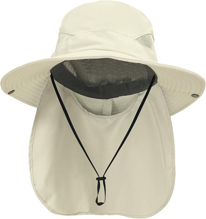 NPQQUAN Sun Hats for Men Women with Neck Flap UPF 50+ UV Protection Wide Brim Bucket Hat Safari Hiking Fishing Hats