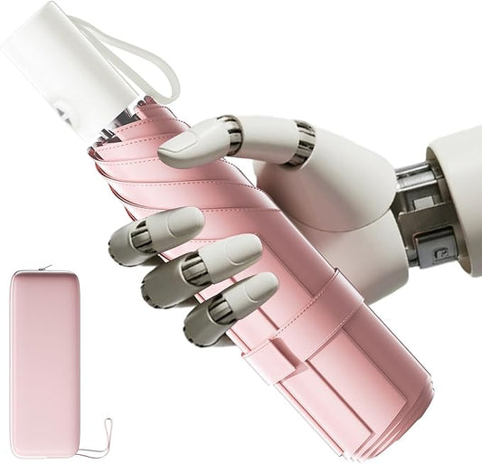 Automatic Mini Travel Windproof Folding Umbrella - UV Protection, Instant Open/Close for Rain/Sun, Small Compact Lightweight Design Fits in Tote Bag/Travel Case/Backpack for Commute, Women & Men