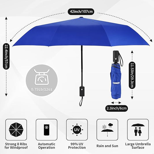 Yoobure Windproof Travel Umbrella - Automatic Umbrellas for Rain, Compact Folding Umbrella with UV Protection, Lightweight Portable Design for Backpack/Walking/Car, Sun & Storm Ready