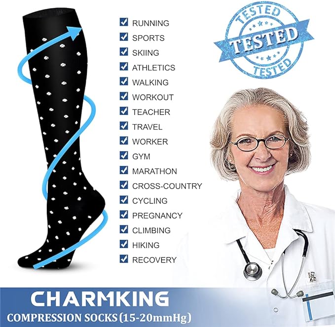 CHARMKING Compression Socks for Women & Men Circulation (8 Pairs) 15-20 mmHg is Best Support for Athletic Running,Cycling