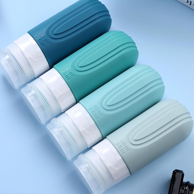 Travel Bottles for Toiletries, Tsa Approved 2oz Travel size Bottles, BPA Free Leak Proof Travels Toiletry Containers, Traveler Accessories with Toiletry Bag for Shampoo Liquid (4 Pack)