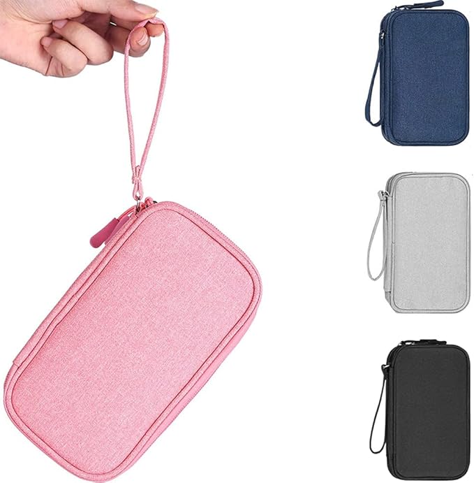 Electronics Accessories Organizer Pouch Bag, Universal Travel Digital Accessories Storage Bag for Portable Charger, Cables, Earphone, iPhone, Cord, Customize Inside with Dividers, Pink