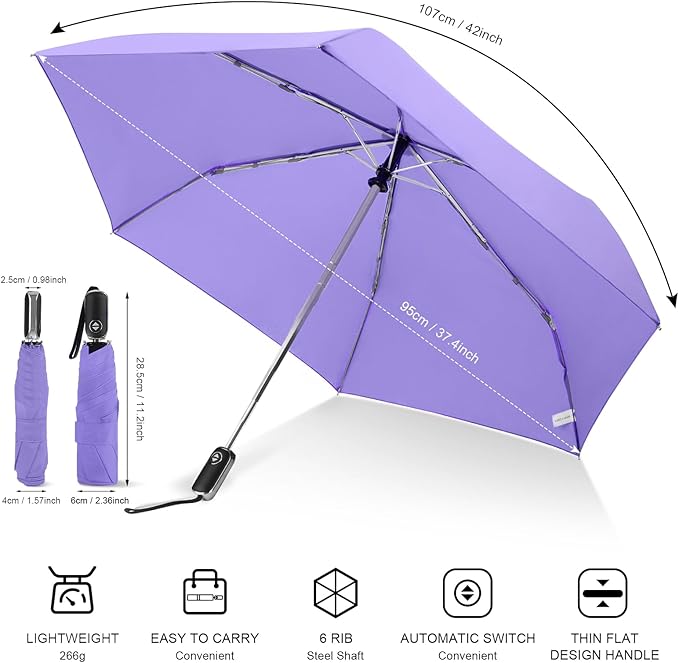 LEAGERA Compact Travel Umbrella for Purse - Flat Handle, Waterproof for Light Rain