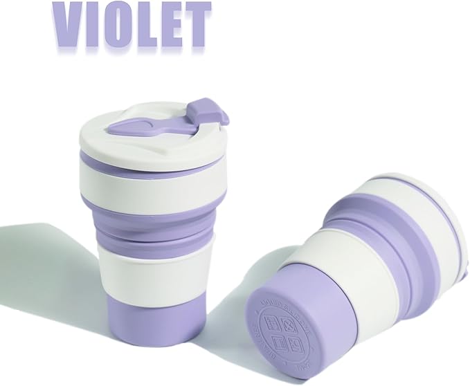 12oz Collapsible Water Bottles, Silicone Foldable Portable Travel Water Bottle, Folding Lightweight Reusable Leakproof for Traveling Camping Hiking Cycling Yoga Sports Purple