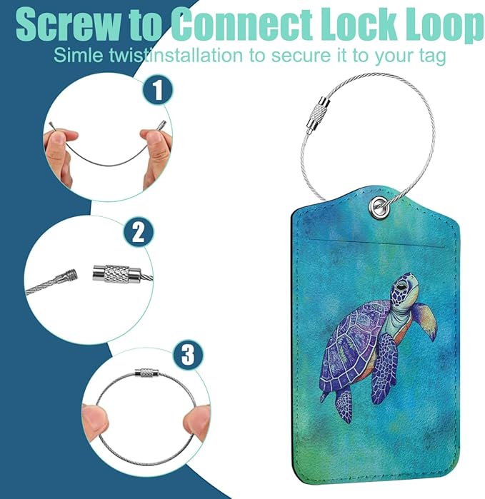 2 PCs Sea Turtle Luggage Tag, Suitcase Tags with Privacy Flap and Metal Loop, Luggage Tags for Suitcases, Identifiers Travel Essentials Bag Tag, Sea Turtle Gifts for Women Girls Friends Daughter