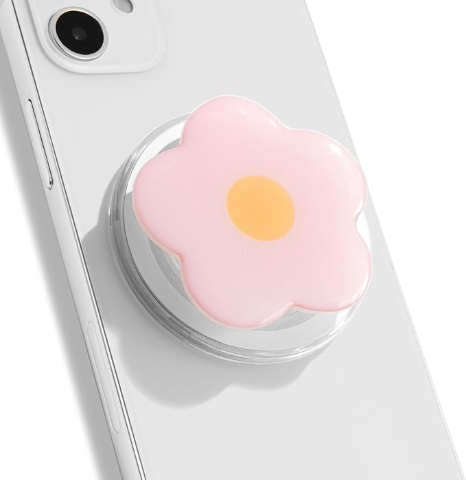 OnTheGrip Compatible with Magsafe Magnetic Cute Solid Color Daisy Flower Design Collapsible Mobile Phone Grip Stand Holder for Smartphone Tablet Cell Phone Accessory (Pink)