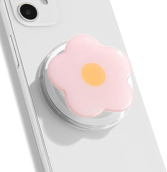 OnTheGrip Compatible with Magsafe Magnetic Cute Solid Color Daisy Flower Design Collapsible Mobile Phone Grip Stand Holder for Smartphone Tablet Cell Phone Accessory (Pink)