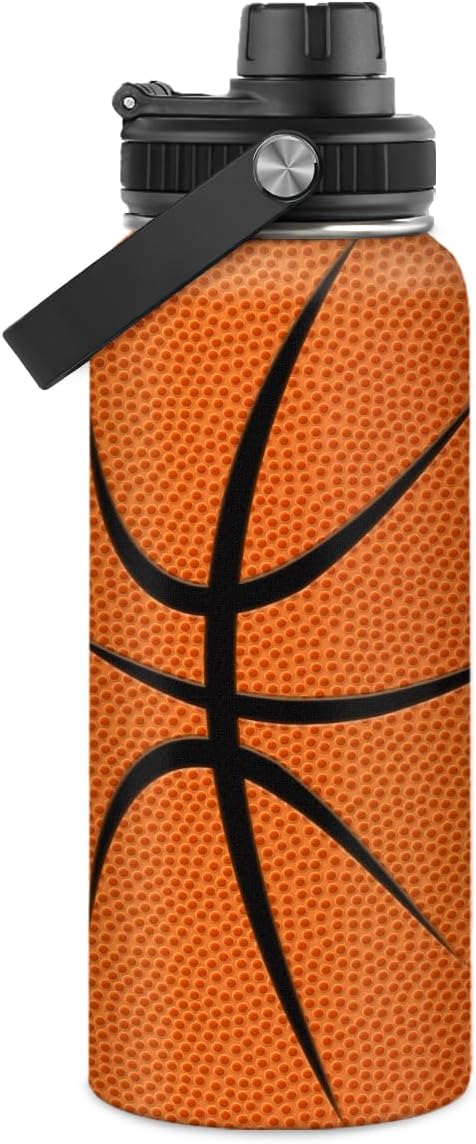 Basketball Water Bottle 32oz Stainless Steel Insulated Bottles for Men Women Sports Lovers Fan Players Coach - Basketball Gifts for Birthday Christmas