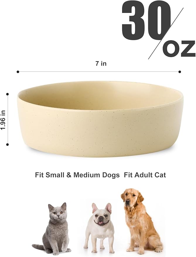 UBEE Ceramic Dog Bowl, 7 inch Dog Dish Dog Food Bowl, Pet Food Water Dish Feeding for Medium Small Dogs and Large Cat, Spotted Beige