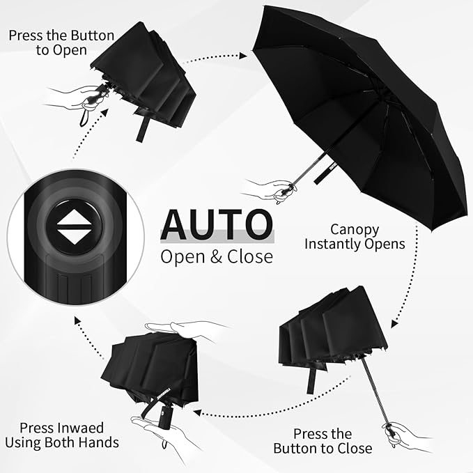 Yoobure Windproof Travel Umbrella - Automatic Umbrellas for Rain, Compact Folding Umbrella with UV Protection, Lightweight Portable Design for Backpack/Walking/Car, Sun & Storm Ready