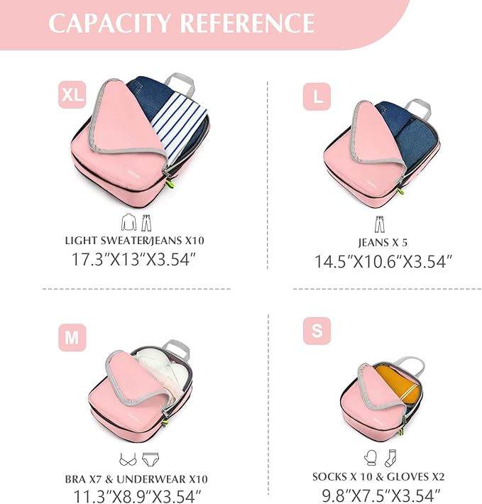 Gonex Compression Packing Cubes, 3pcs/4pcs Expandable Storage Travel Luggage Bags Organizers