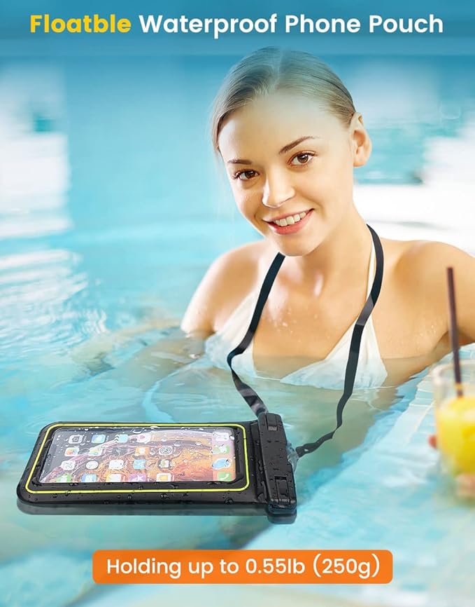 IP68 Waterproof Phone Pouch, Floating Waterproof Phone Case for iPhone 16 15 Pro Max Galaxy S24+ S23 Pixel 8 Pro with Detachable Lanyard, Cellphone Dry Bags Beach Vacation Essentials -2 Pack