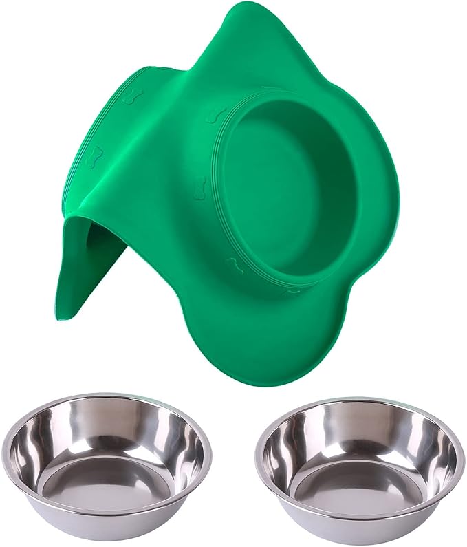 Hubulk Pet Dog Bowls 2 Stainless Steel Dog Bowl with No Spill Non-Skid Silicone Mat + Pet Food Scoop Water and Food Feeder Bowls for Feeding Small Medium Large Dogs Cats Puppies (Medium, Hunter Green)