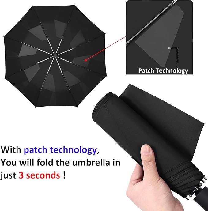 BAODINI Windproof Umbrella for Rain Folds Easily Automatic Open Close 46 inch Compact Travel Portable Umbrella for Men and Women