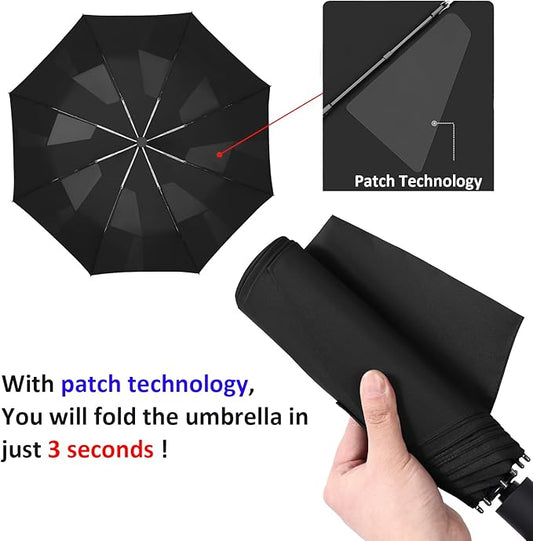 BAODINI Windproof Umbrella for Rain Folds Easily Automatic Open Close 46 inch Compact Travel Portable Umbrella for Men and Women