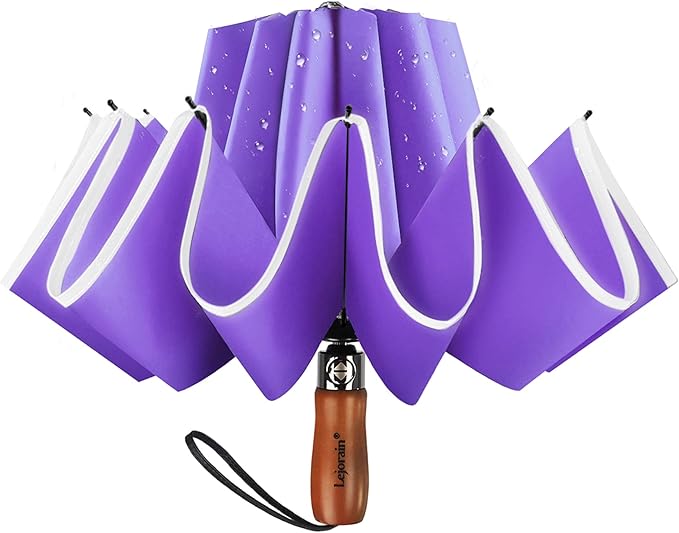 Lejorain Golf Large Inverted Umbrella - Black Big Windproof Heavy Duty Upside Down 46/50/54 Inch Compact Reverse Car Automatic Folding Reflective Umbrella