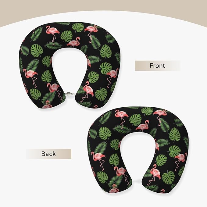 Memory Foam Airplane Pillow Pink Flamingo Tropical Palm Banana Leaves for Car Chin Head Neck Supporting, U Shape Pillows Travel Cushion for Office, Nap Sleeping