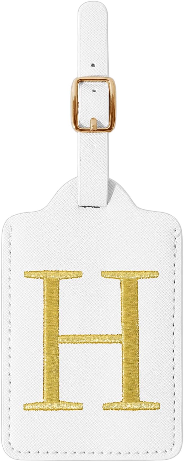 Personalized Initial Luggage Tags for Suitcase TSA Approved, White Leather Cute Luggage Tag with Privacy Cover Name Card, Embroidered Custom Luggage Tags Travel Baggage Tags Gifts for Women Kids(H)