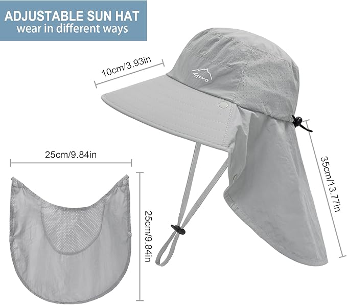 Sun Hat for Men Women with Neck Flap,UPF 50+ UV Protective Hiking Fishing Hats,Wide Brim Sun Hat for Women&Men