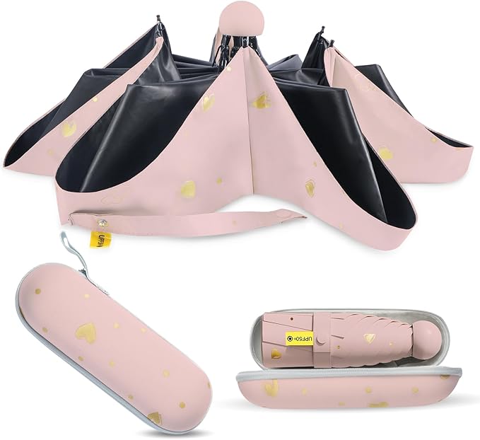 Compact Travel Umbrella - Mini Manual Umbrella for Purse, Windproof & UPF 50+ Sun & Rain Protection, Lightweight Portable Folding with Case for Women, Men，Kids
