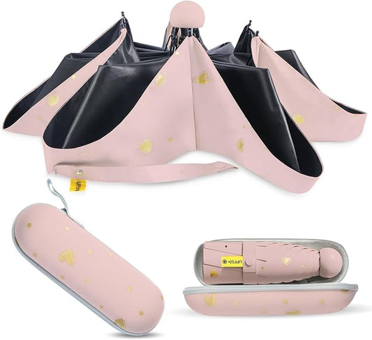 Compact Travel Umbrella - Mini Manual Umbrella for Purse, Windproof & UPF 50+ Sun & Rain Protection, Lightweight Portable Folding with Case for Women, Men，Kids