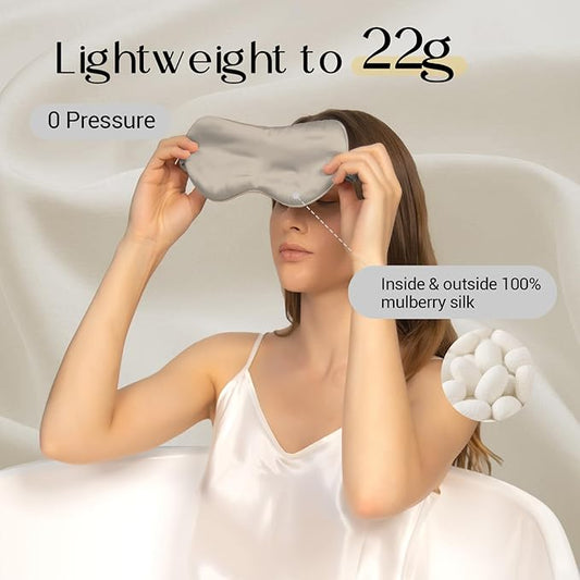 ZIMASILK Adjustable 100% 22 Momme Mulberry Silk Sleep Mask for Sleeping, Filled with Premium Mulberry Silk, Softest & Breathable Eye Sleeping Mask (Beige)