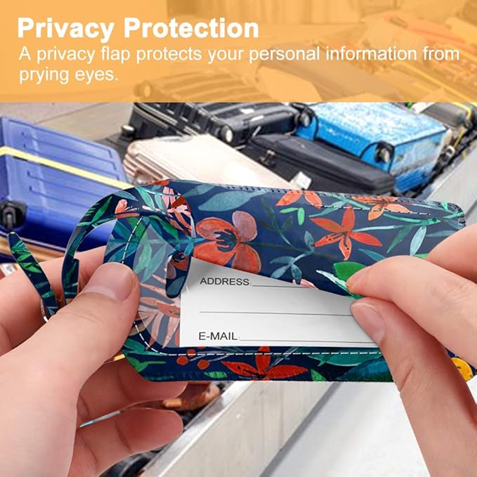 FINTIE 2 Pack Luggage Tags, Leather Name ID Labels with Privacy Cover for Travel Bag Suitcase, Theme - Jungle Night