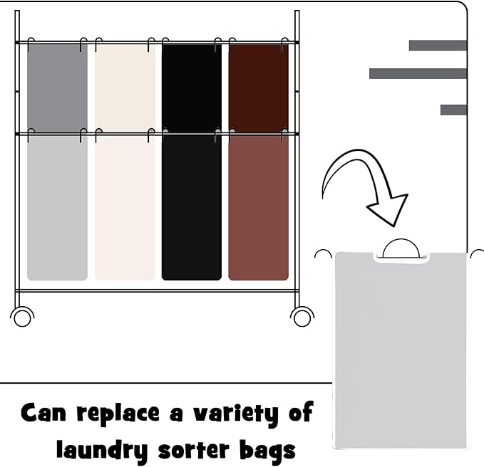 Bonuci 4 Pcs Laundry Sorter Replacement Bags Hamper Cart Removable Replacement Laundry Storage Organizer Bag Hamper Liner, No Hooks 14.76 x 8.66 x 21.65 Inch (Brown,Gray,White,Black)