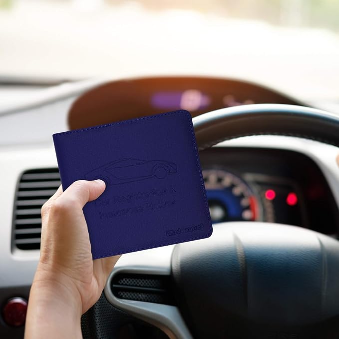 Wisdompro Small Car Registration and Insurance Documents Holder - Premium PU Leather Vehicle Glove Box Paperwork Wallet Case Organizer for ID, Driver's License, Key Contact Information Cards