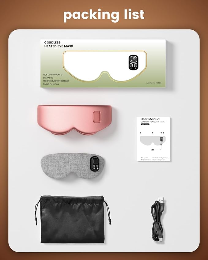 Heated Eye Mask - Cordless Eye Mask for Dry Eyes, Eye Relief, Improved Sleep, Timed Shutdown, 4 Temperature, Washable Eye Heating Pad for Travel, Removable for Cleaning - Dark Pink