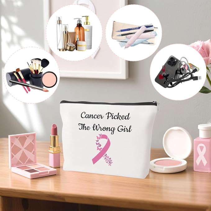 Breast Cancer Awareness Cosmetic bag Breast Cancer Survivor Gifts Pink Ribbon Cancer Accessories for Women Motivational Gifts for Wife Girlfriend Sister Make up Bag Thoughtful Gift for Patients Women