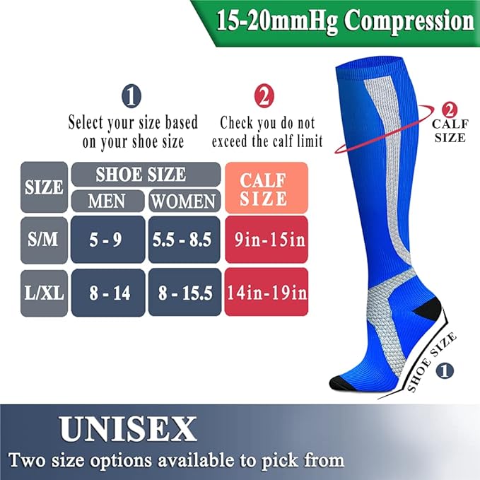 QUXIANG Copper Compression Socks for Women & Men Circulation (8 Pairs) - Best for Running Athletic Cycling - 15-20 mmHg