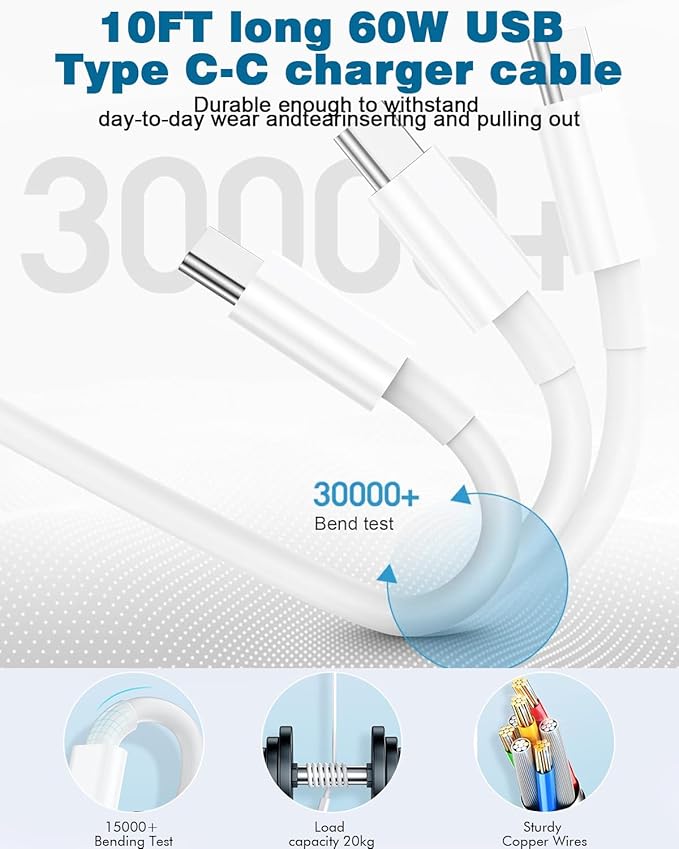 Fast Charger for iPhone 16/15 Charger,iPhone 16/15 ChargerFast Charging Type C USB C Wall ChargerBlock Adapter 10FT USB C Charging Cable Cord for Apple iPhone 16 15 Pro Max/15 Plus/iPad Pro/Air/Mini