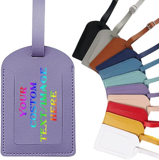 Custom Luggage Tags Faux Leather Privacy Protection Personalized Luggage Tags Travel (Purple)