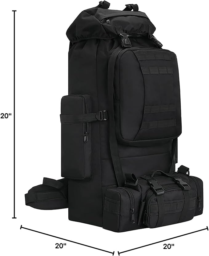 HongXingHai 100L Camping Hiking Backpack,Molle military Tactical rucksack backpack,Waterproof Lightweight Hiking Backpack (Black)